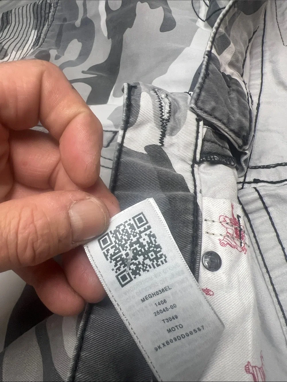 True Religion Gray & White Camo Zip Pants